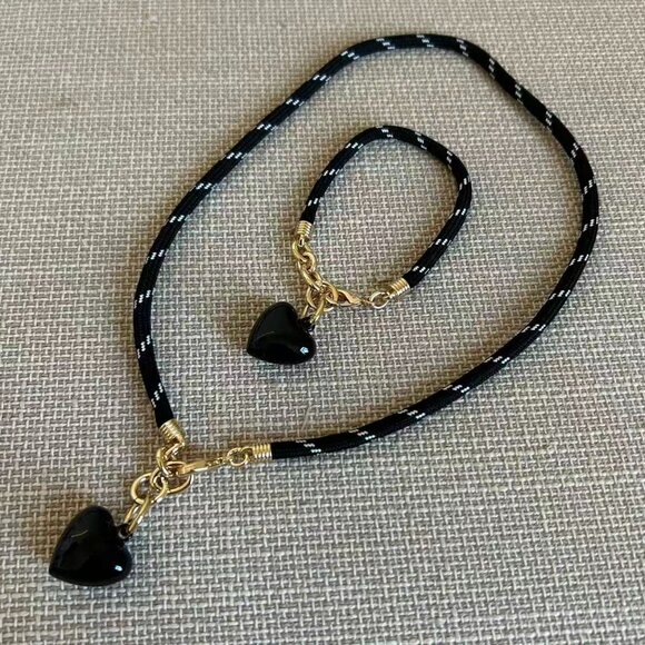 *Set* Roxanne Assoulin The Happy Cord Charm Necklace & Bracelet Set Black/Black - Picture 4 of 5